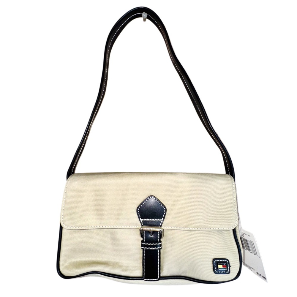 NWT - Tommy Hilfiger Tan Kilty Flap Black Leather Buckled Shoulder Bag